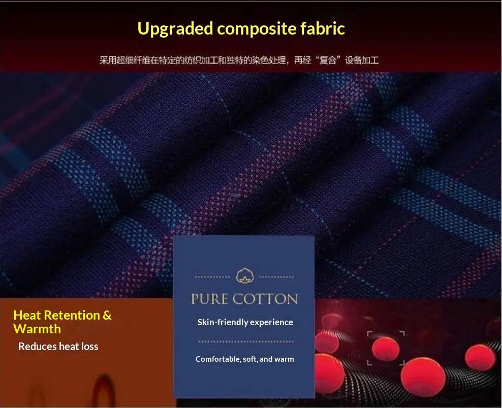 Chemise à manches longues en polaire pour homme doublée comportant un tissu à carreaux bleu foncé avec des rayures violettes et bleu clair plus légères, fabriqué à partir d’un coton composite amélioré.