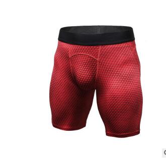 red mesh compression gym shorts with a black waistband designed for athletic use