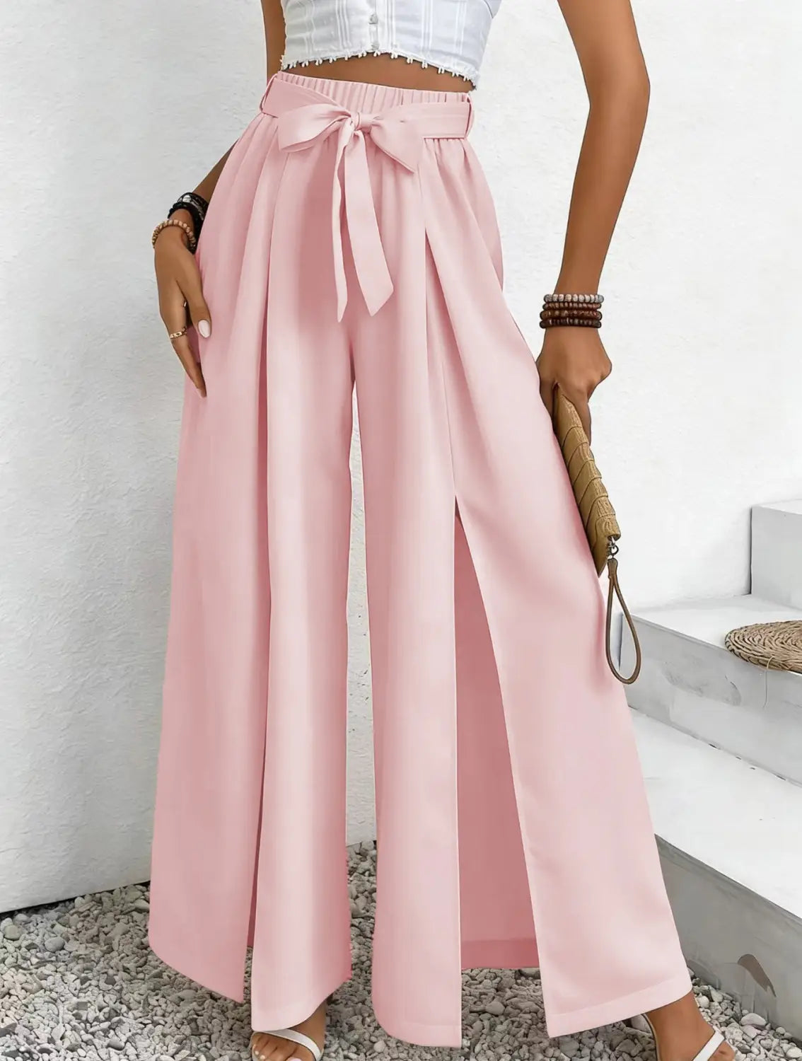 Pantalon ample à taille haute, pantalon décontracté et ample