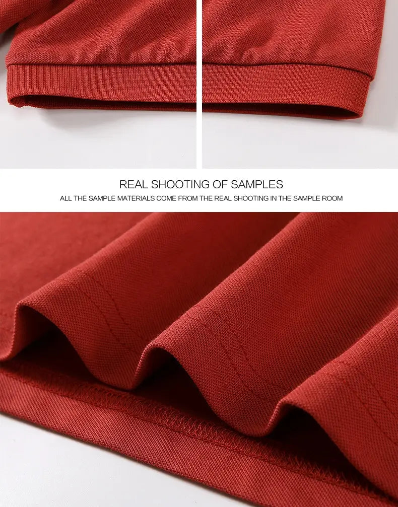 Rotes Baumwoll-Poloshirt für Herren mit geripptem Saum und weicher, strukturierter Webung, geeignet für Kurzarm-Arbeitskleidung.