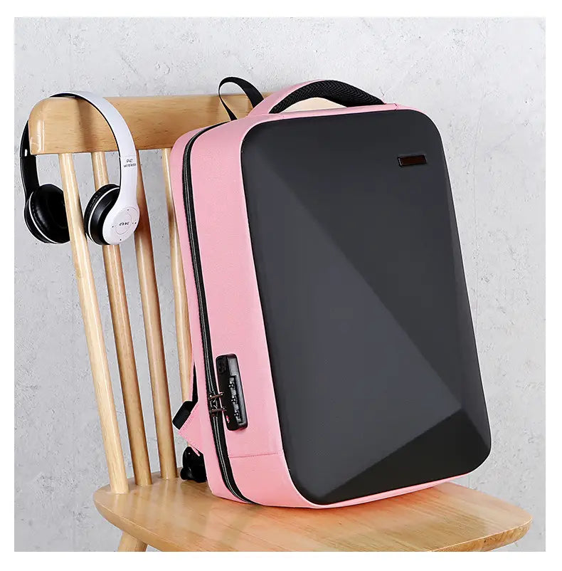 pink and black business laptop backpack with usb charging port made of durable oxford cloth featuring a sleek modern design