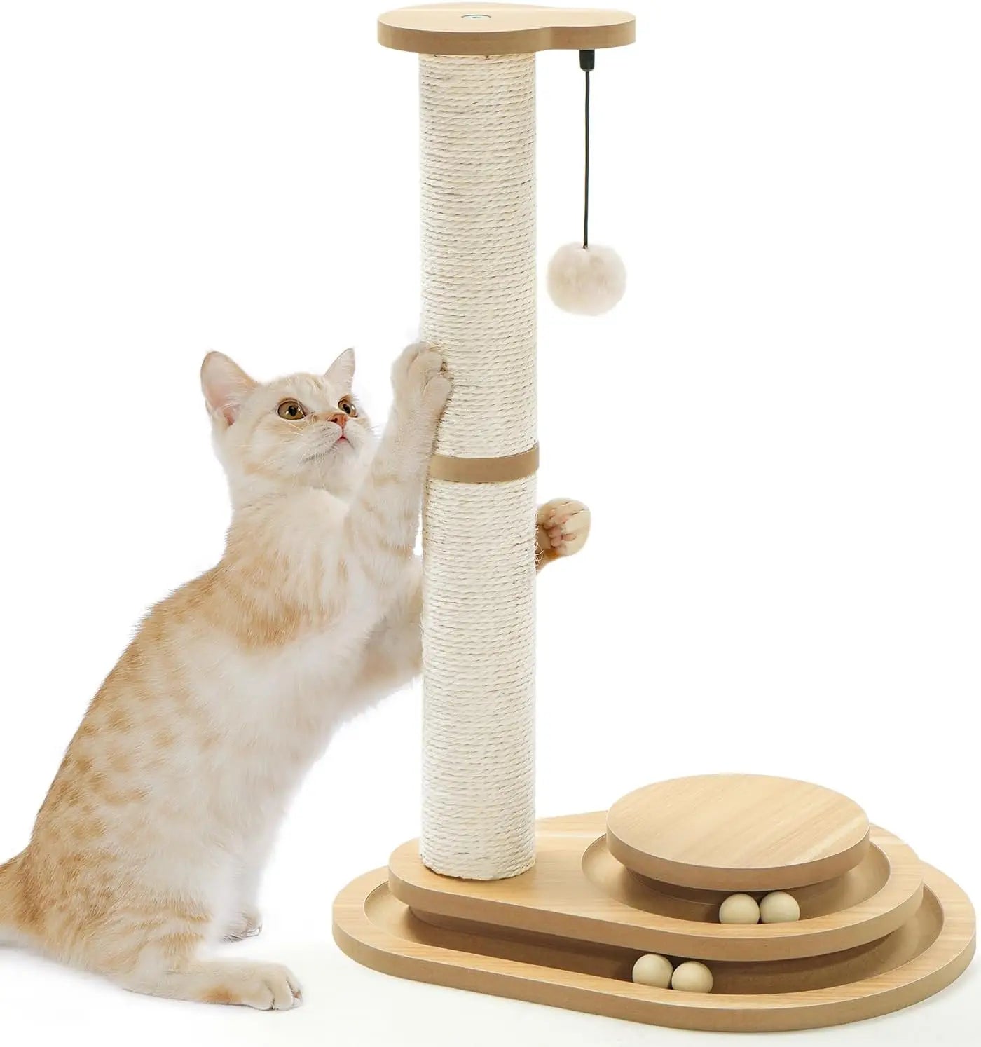 Rascador para Gatos con Juguete de Pista de 3 Niveles y Poste de Sisal