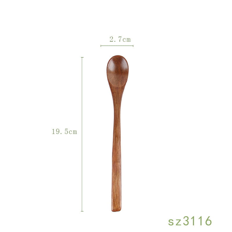 A smooth medium-brown Japanese wooden honey spoon handcrafted from hemu wood with a slender handle and rounded bowl.