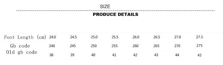 Size chart for suede leather loafers men’s casual moccasin shoes displaying foot length in centimeters with corresponding GB and old GB codes.