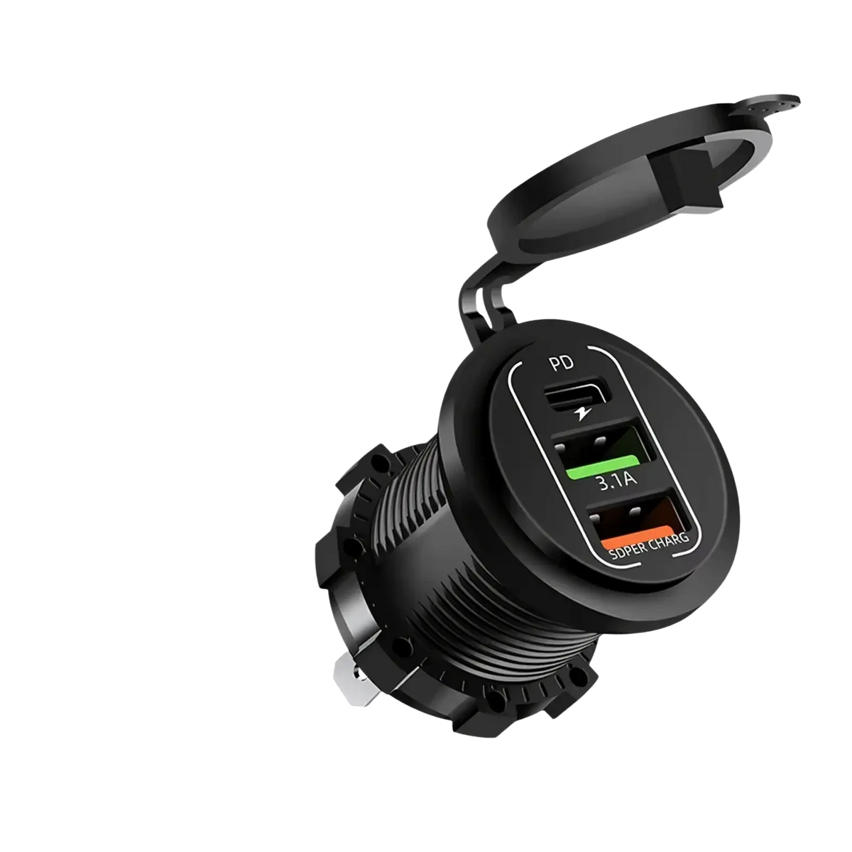 Black 53w 96w 4-port usb car charger socket with three pd qc type c ports and voltmeter for 12-24v vehicle power
