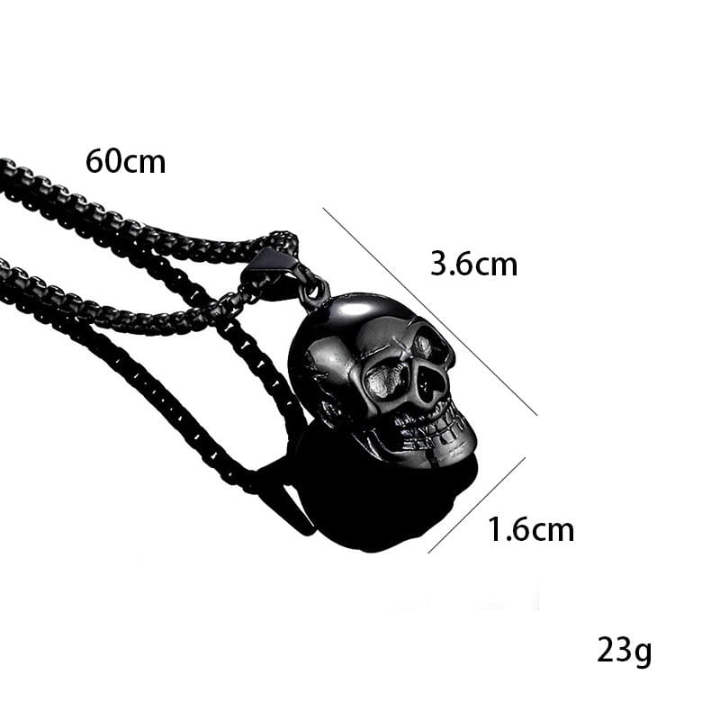 black skull pendant necklace with textured chain made of titanium steel for men and women in punk style