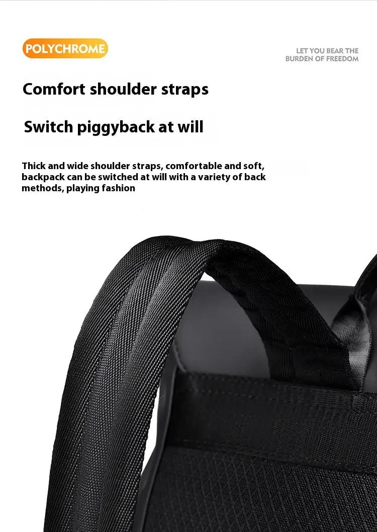 Schwarze breite, dicke Schulterriemen aus weichem Stoff für den Tragekomfort auf der Rückseite des großen Nylon-Business-Reise-Rucksacks für Herren 20–35 l