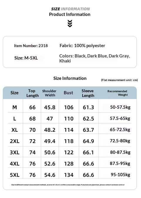 mens fleece casual multipocket winter jacket featuring a black, dark blue, or khaki polyester tank top in sizes m through 5xl.