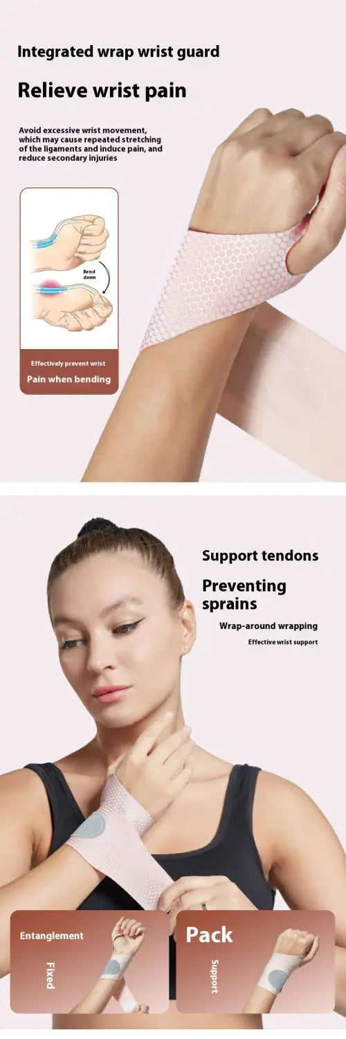 Protège-poignet en nid d’abeille enveloppant intégré, doux et rose clair, conçu pour le confort et le soutien pendant les sports et la récupération après entorse.