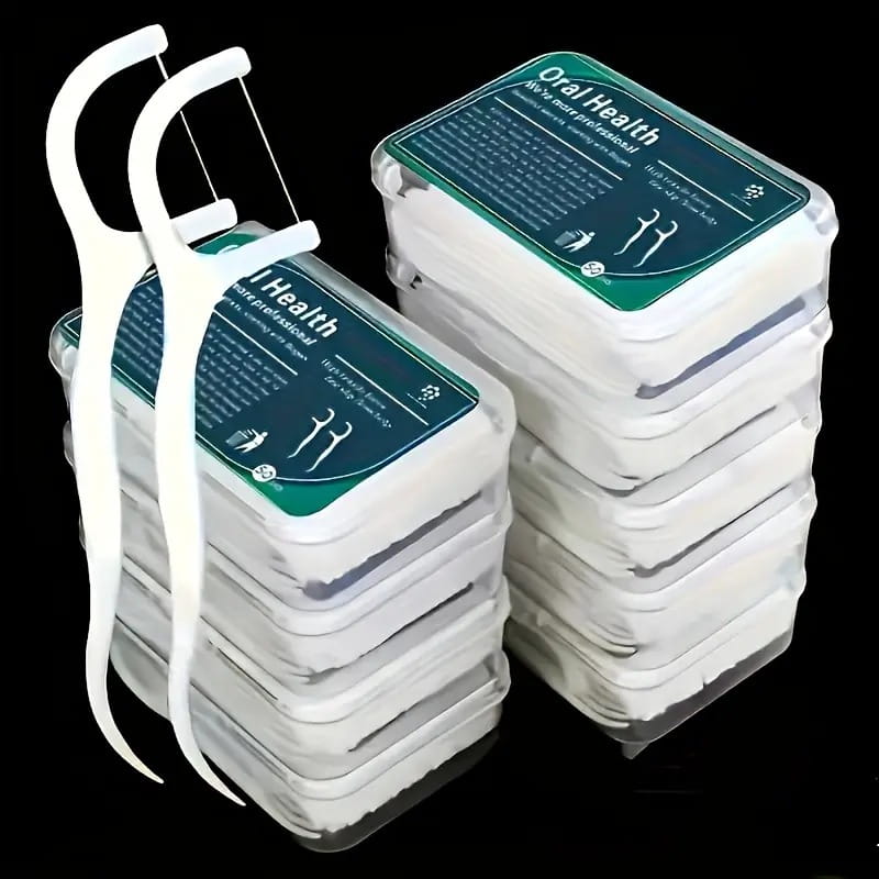 Brosse interdentaires en plastique blanc, avec manche courbé et fil fin, conçue pour un nettoyage précis entre les dents, ensemble de brosses interdentaires pour bâtons de nettoyage interdentaire, format 150 pièces.