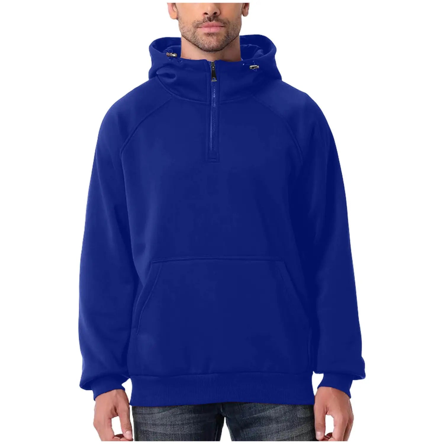 Herren-Casual Royalblauer Half-Zip-Pulloverhoodie mit Kapuze und Fronttasche, ideal für den täglichen Gebrauch.