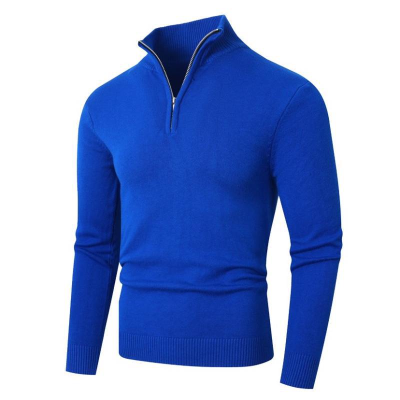 Pull en molleton pour homme, grande taille, demi-zip, en bleu royal vibrant, avec poignets et ourlet côtelés.