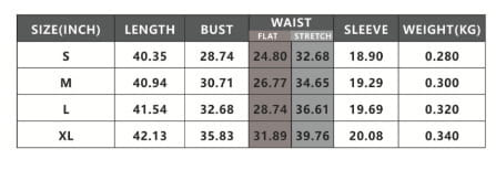 The table displays size and measurement specifications including bust waist sleeve length and weight for the v-neck lantern sleeve reversible midi dress.
