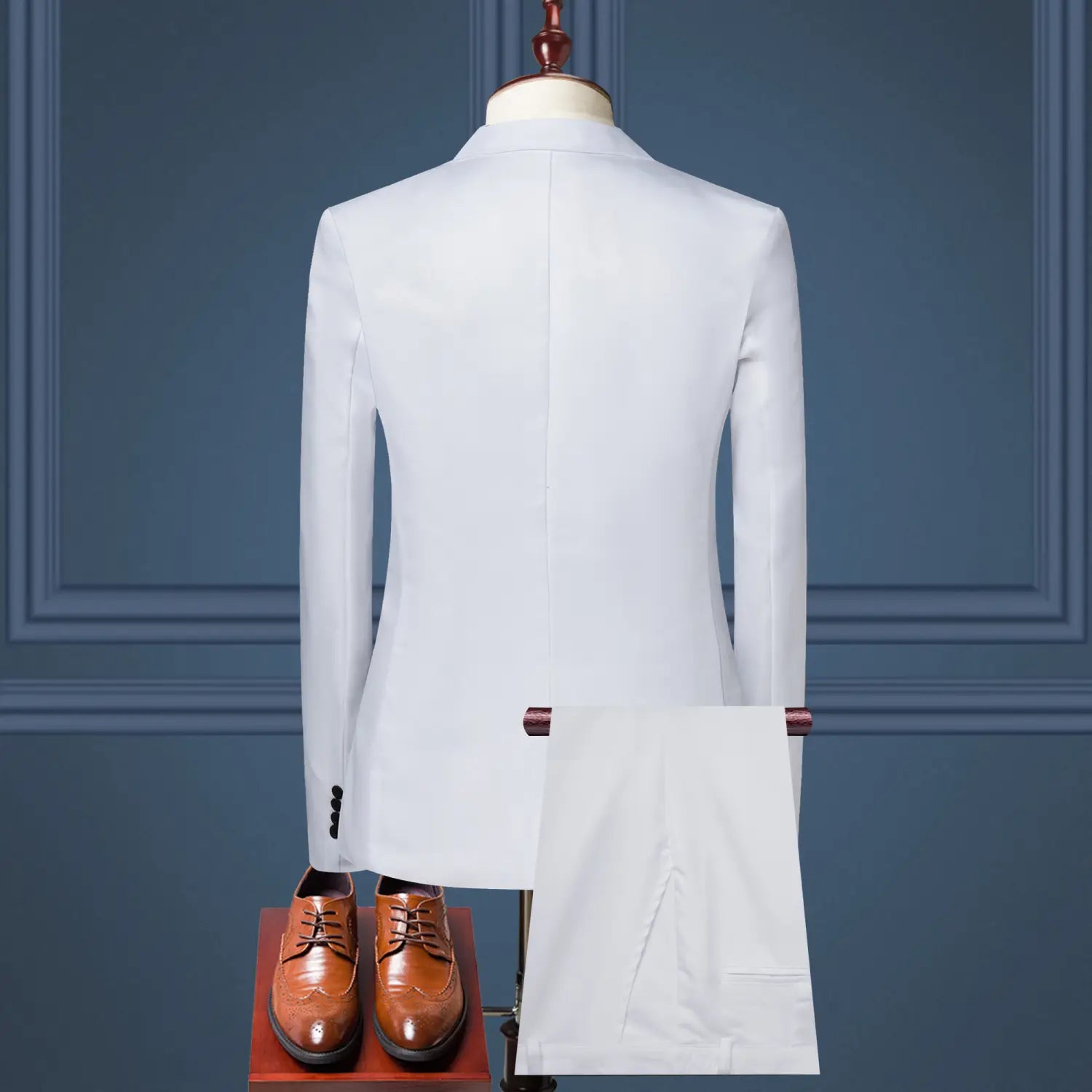 Men solid color two piece leisure suit featuring a white tailored suit jacket with a sleek modern cut and subtle stitching details.