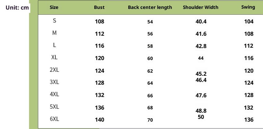Guide des tailles pour le gilet utilitaire en mesh à séchage rapide pour hommes, illustrant les mesures du vêtement en centimètres, de la taille S à 6XL.