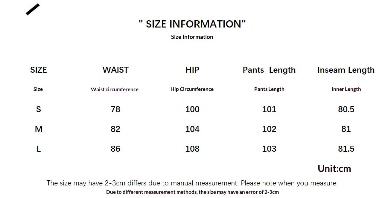 Size information chart for flared tan low rise denim trousers displaying measurements in centimeters for sizes small medium and large.