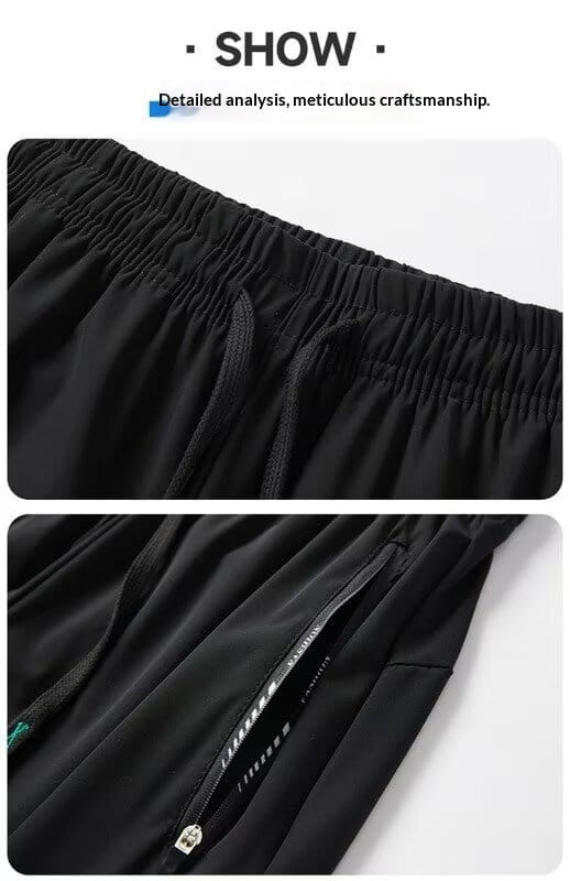 Black anti-mosquito casual athletic trousers with an elastic waistband and a side zip pocket suitable for outdoor activities.