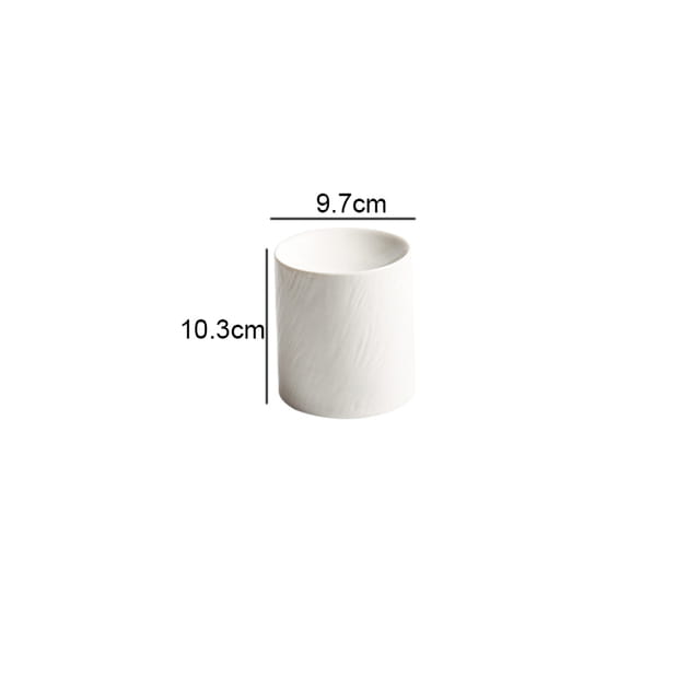 white ceramic cylindrical planter with a subtle matte textured surface designed as part of a ceramic appetizer bowl set