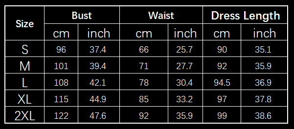 The dress size chart for the halter neck pleated chiffon mini dress with belt shows bust waist and length measurements in centimeters and inches for sizes s through 2xl.