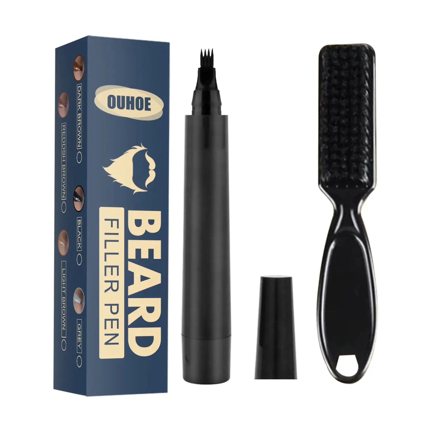 Schwarzes Ouhoe-Bartfüller-Stift-Set mit wasserfester, fleckiger Bartstift-Spitze und passendem Pinsel für eine präzise Anwendung.