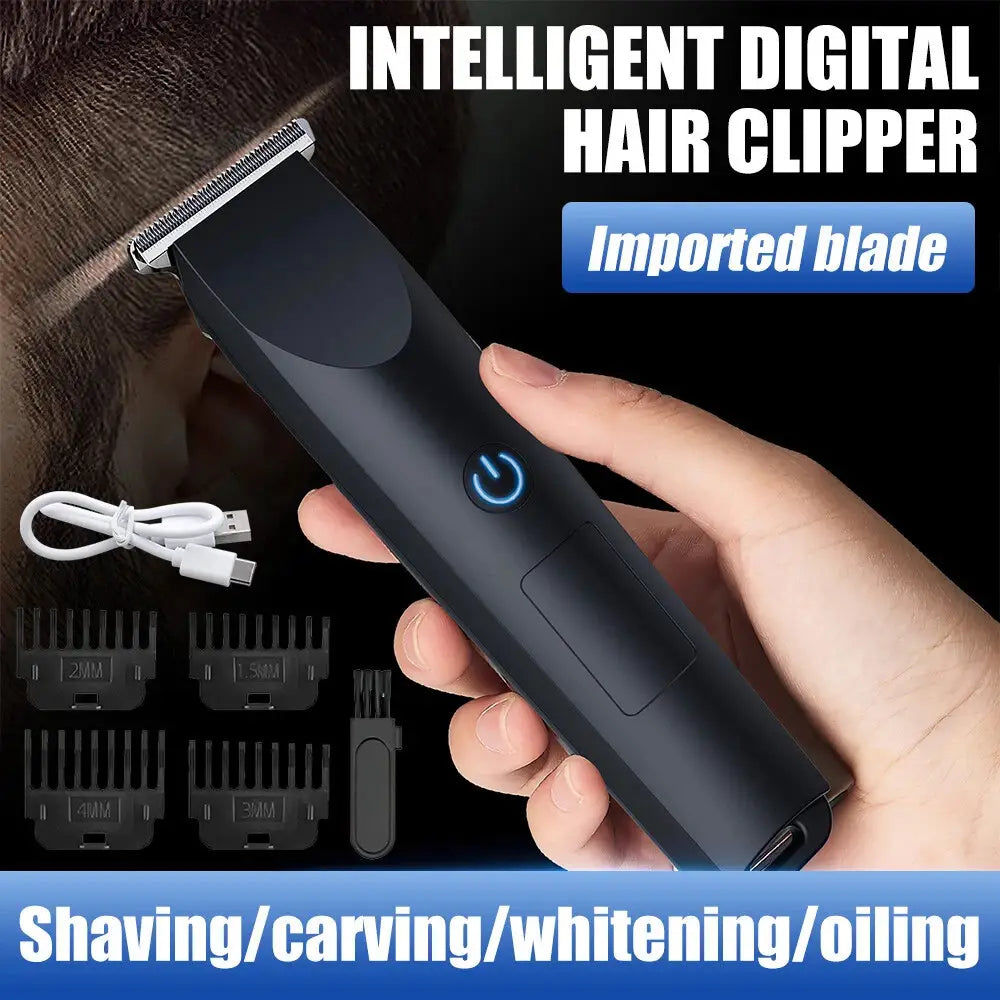 Ensemble de coupe-barbe électrique sans fil noire intelligente à affichage numérique, lame importée et bouton d’alimentation bleu lumineux
