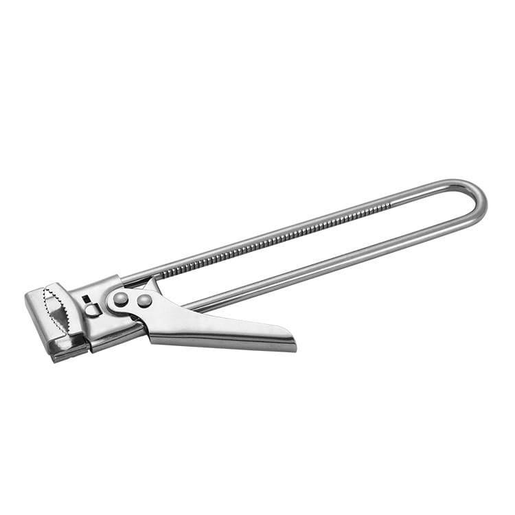 stainless steel adjustable jar and bottle opener with a sleek elongated handle and serrated gripping mechanism in silver color