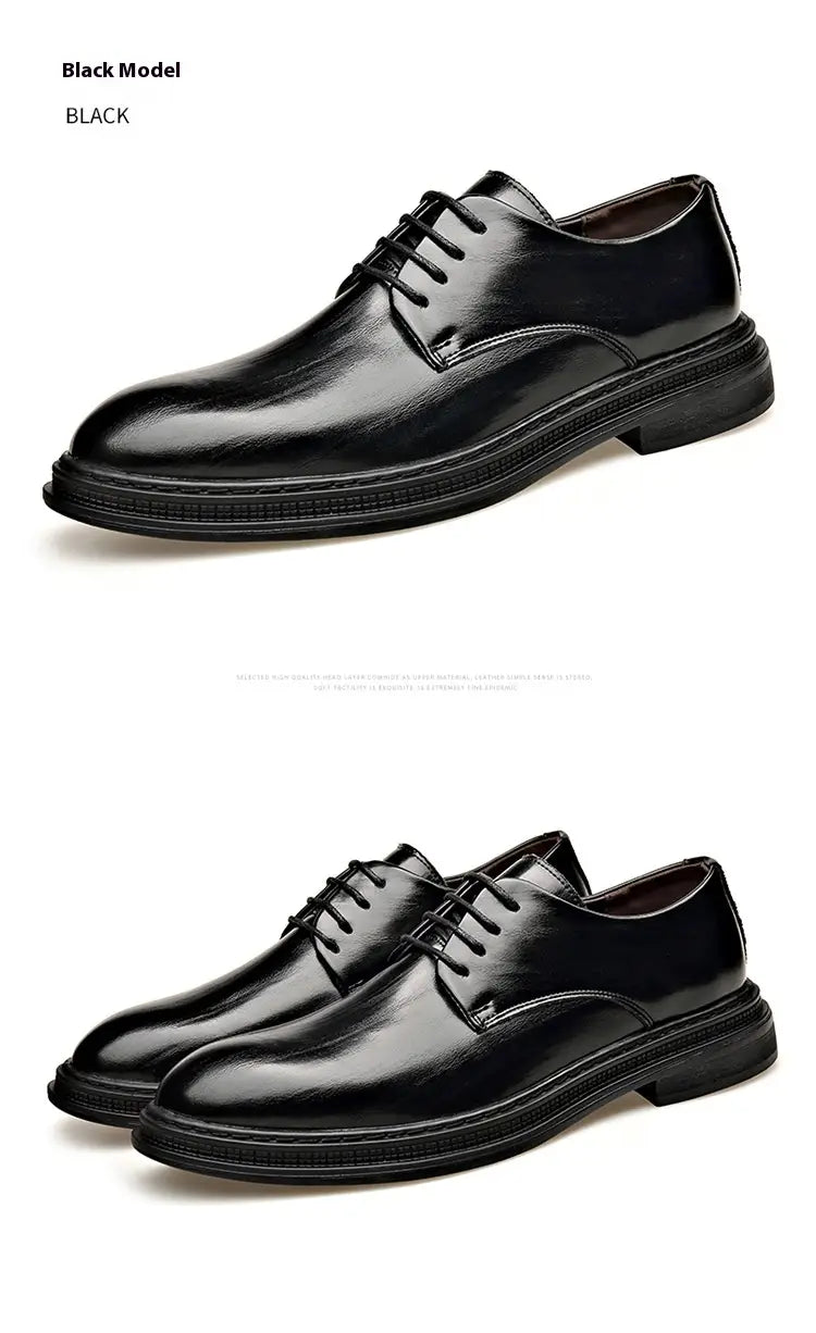 Chaussures de ville habillées Oxford en cuir noir pour homme, finition brillante et semelle épaisse, pour les mariages.
