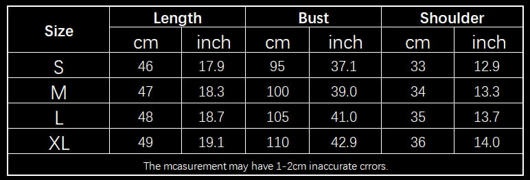 The table displays size measurements in centimeters and inches for the Y2k bow tie denim sleeveless crop top including length bust and shoulder dimensions across sizes S through XL.