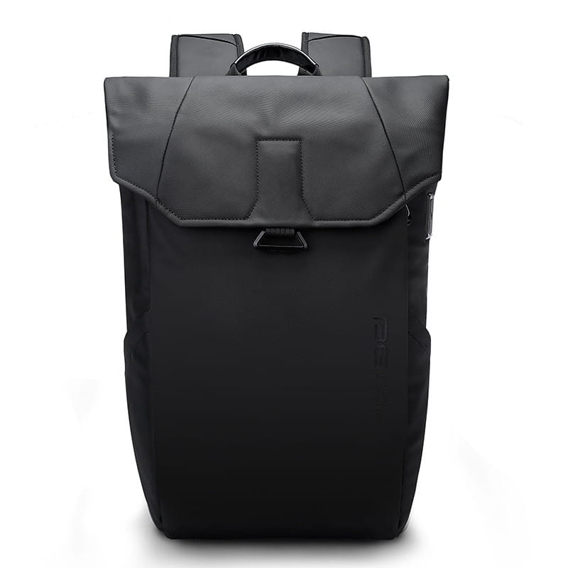Black minimalist laptop backpack with usb charging port and subtle textured modern design suitable for school use.