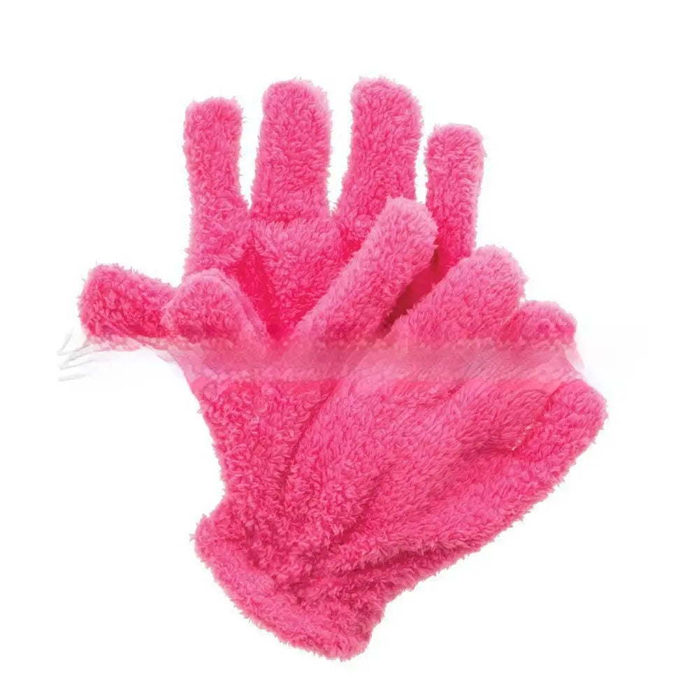 plush coral fleece bath dust gloves in bright pink with a soft plush textured fuzzy material for gentle exfoliation and cleaning.