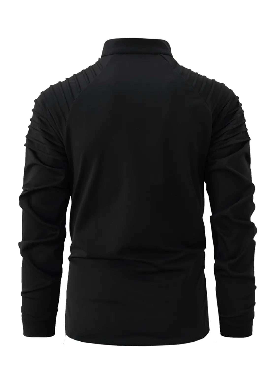 Herren-Schwarzes Quarter-Zip-Athletik-Poloshirt mit langen Ärmeln und strukturierten, gerippten Schulterbereichen, entworfen für Leistung und Komfort.
