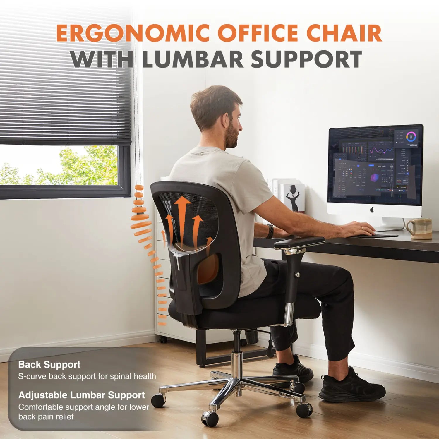 Black big and tall office chair with a mesh back and chrome base designed for ergonomic support and a 500lb weight capacity shown from the back side.