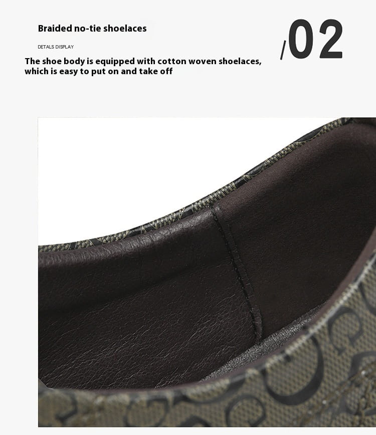 Baskets en cuir pour hommes, sans lacets, décontractées à semelle épaisse, en cuir brun foncé, avec un motif discret sur l’extérieur.