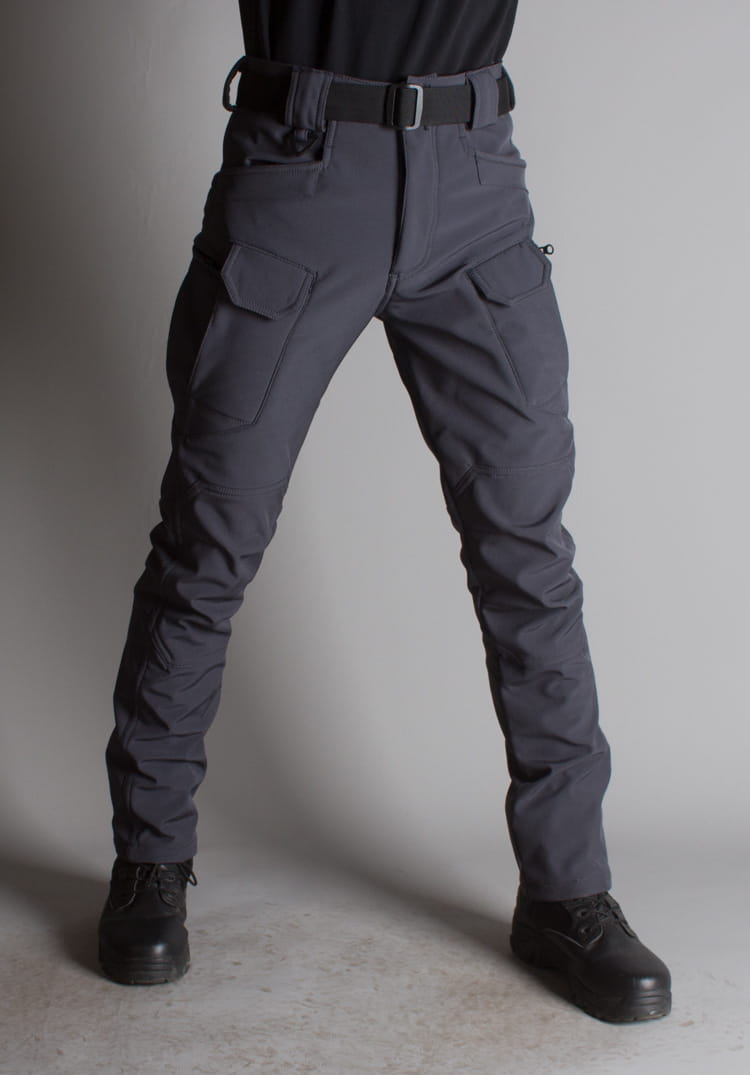 ix7 mens fleece lined dark gray tactical pants with multiple cargo pockets and sturdy belt loop design for work and outdoor use.