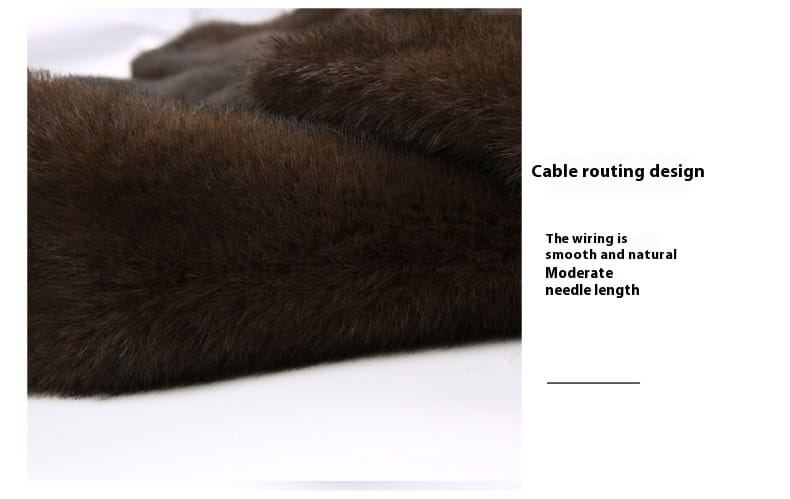 Dark brown faux fur winter coat for men with soft dense texture and smooth cable routing design.