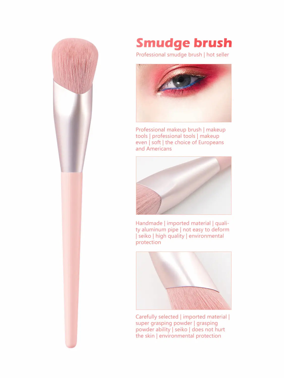 Finger belly makeup brush professional contour tool with pink handles, silver aluminum ferrule, and soft dense bristles designed for smudging.