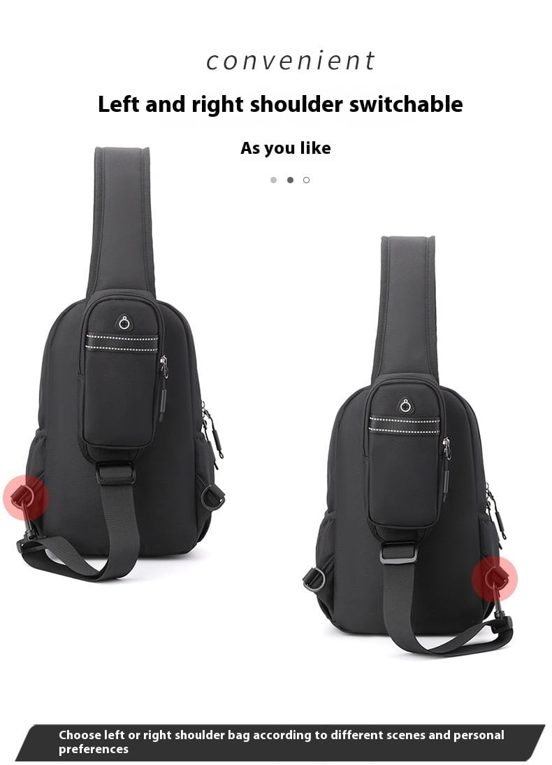 Schwarze wasserdichte Herren-Oxford-Gewebe-Minimalist-Crossbody-Brusttasche aus Nylon mit verstellbarem Schulterriemen und vorderer Reißverschluss-Tasche