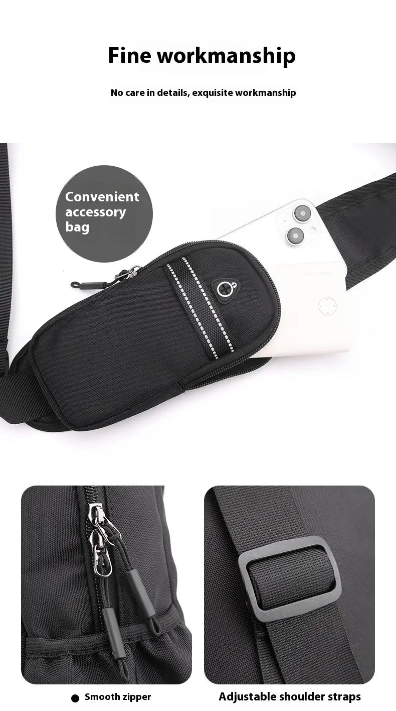 Schwarze wasserdichte Herren-Oxford-Gewebe-Minimalist-Crossbody-Brusttasche aus Nylon mit Reißverschluss-Verschluss und verstellbarem Schulterriemen