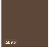 The image shows a solid brown coral fleece bathrobe set with a uniform color swatch and the text δε 9.6 in white at the lower-left corner.