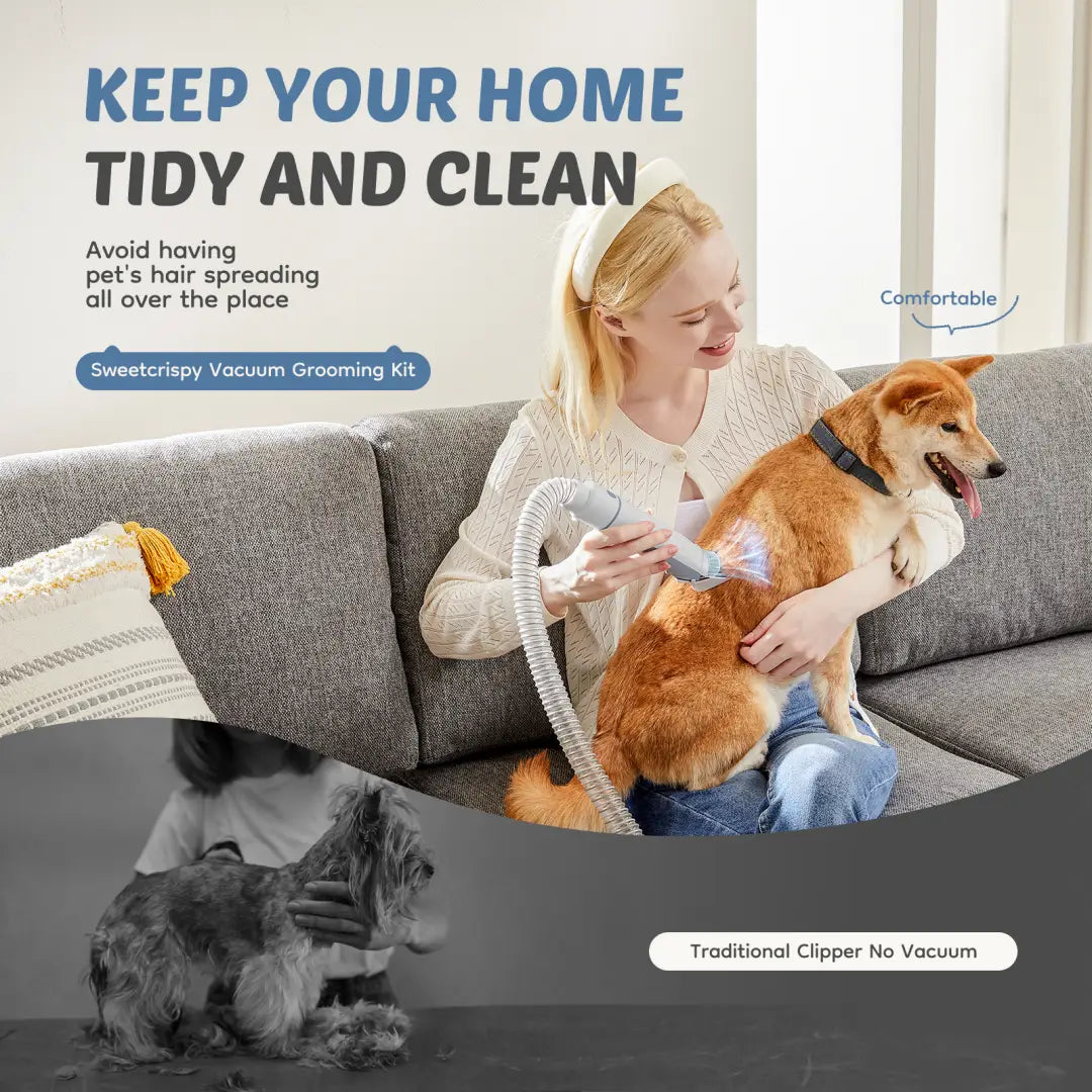 White and gray handheld pet grooming vacuum clippers with flexible hose for pet hair removal and 2.5l capacity kit.