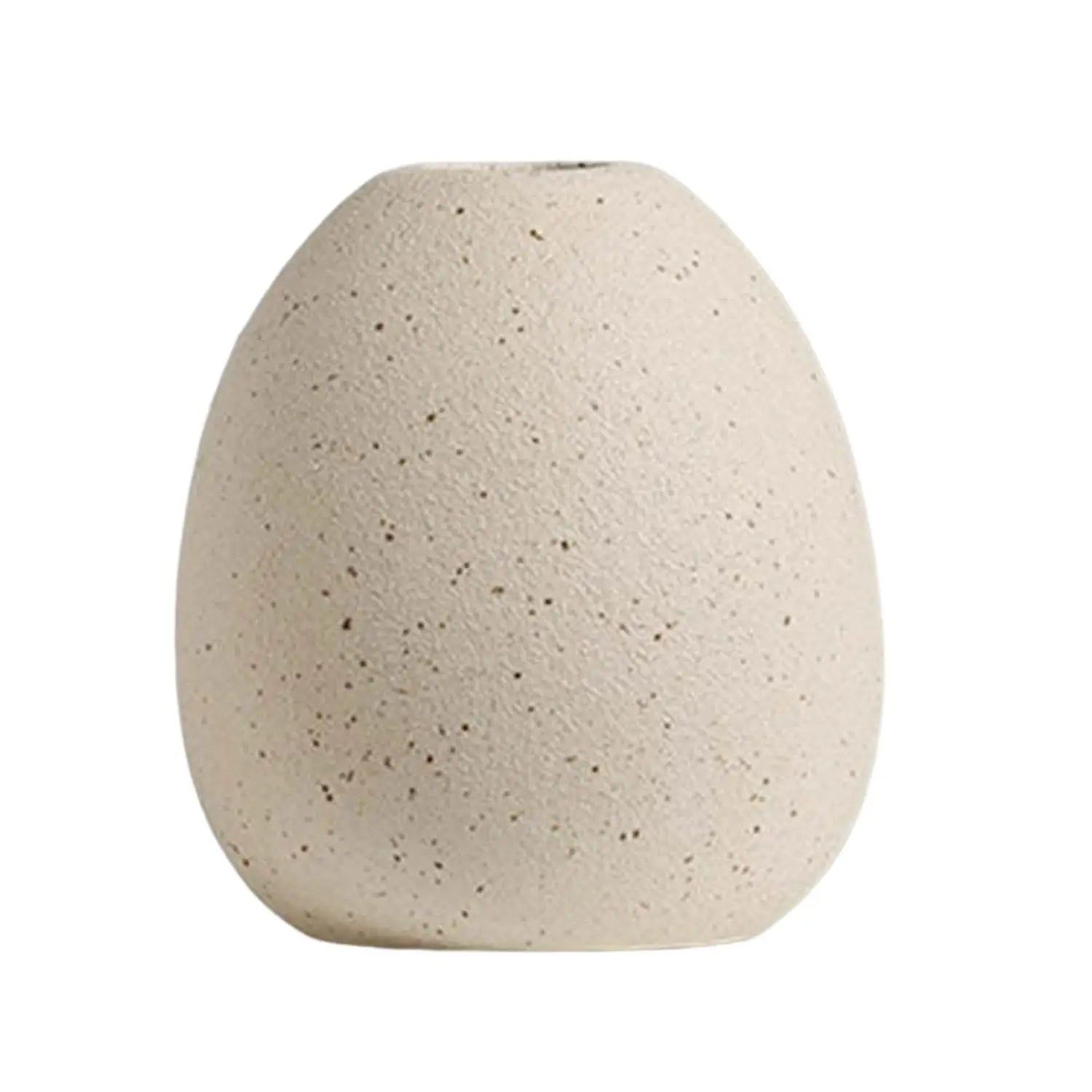 beige speckled ceramic flower vase with a smooth rounded egg like shape for boho tabletop decor