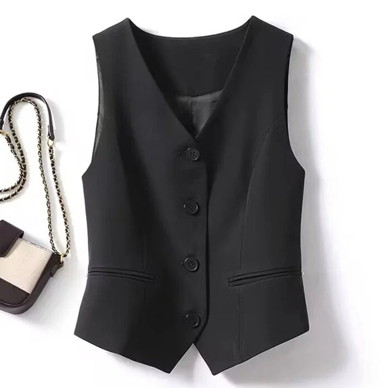 Women's White Suit Vest Formal Waistcoat V Neck Slim Fit Sleeveless Blazer Jacket Office Business Dinner Attire Lady Elegant Top