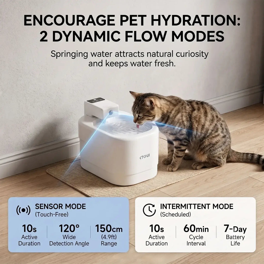 White ceramic smart automatic pet water fountain with digital control panel shown from front angle