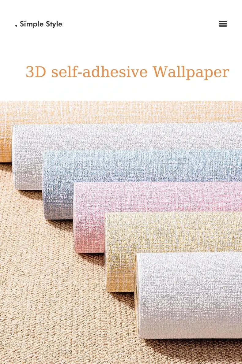 Rollen aus 3D-Leinen, selbstklebende Tapete aus weichen Pastelltönen mit strukturierter, stoffähnlicher Oberfläche, geeignet für Wohn- und Kinderzimmer, Papiertapeten