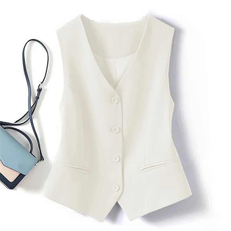 Women's White Suit Vest Formal Waistcoat V Neck Slim Fit Sleeveless Blazer Jacket Office Business Dinner Attire Lady Elegant Top