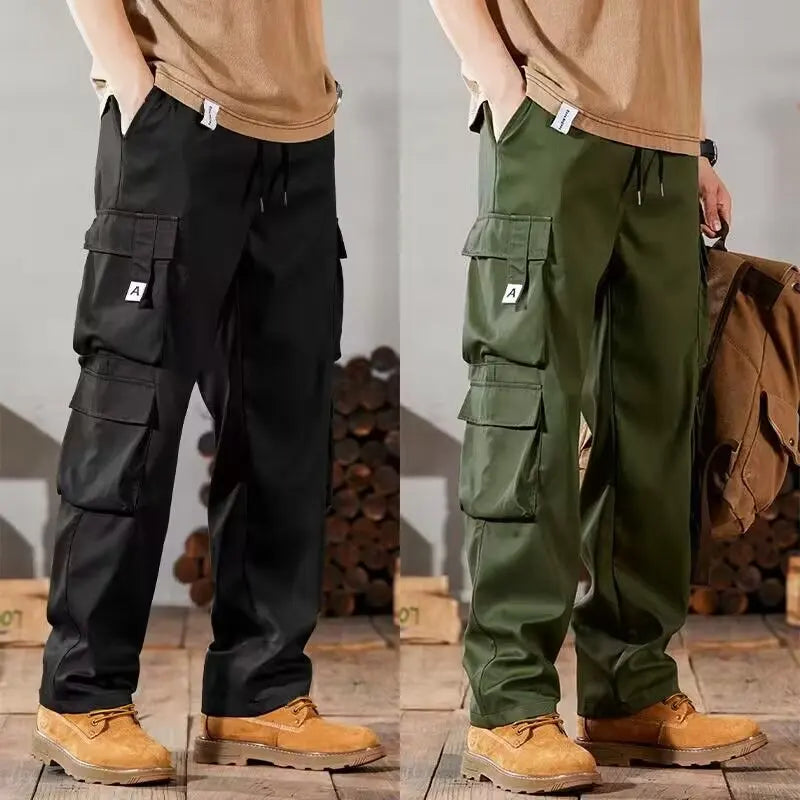Men's Workwear Pants Straight Leg Casual Car Repair Trousers Multi-Pocket Durable Breathable Comfortable Military Green