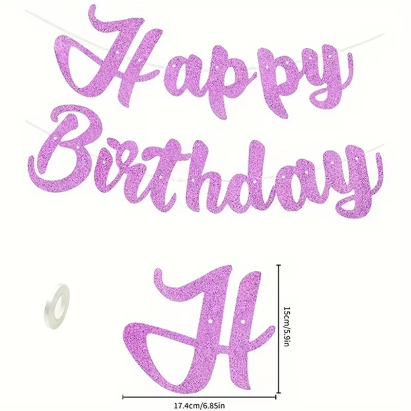 Happy Birthday Banner, Black/Gold/Silver/Purple/Rose Gold Birthday Bunting, Birthday Party Background Decorations