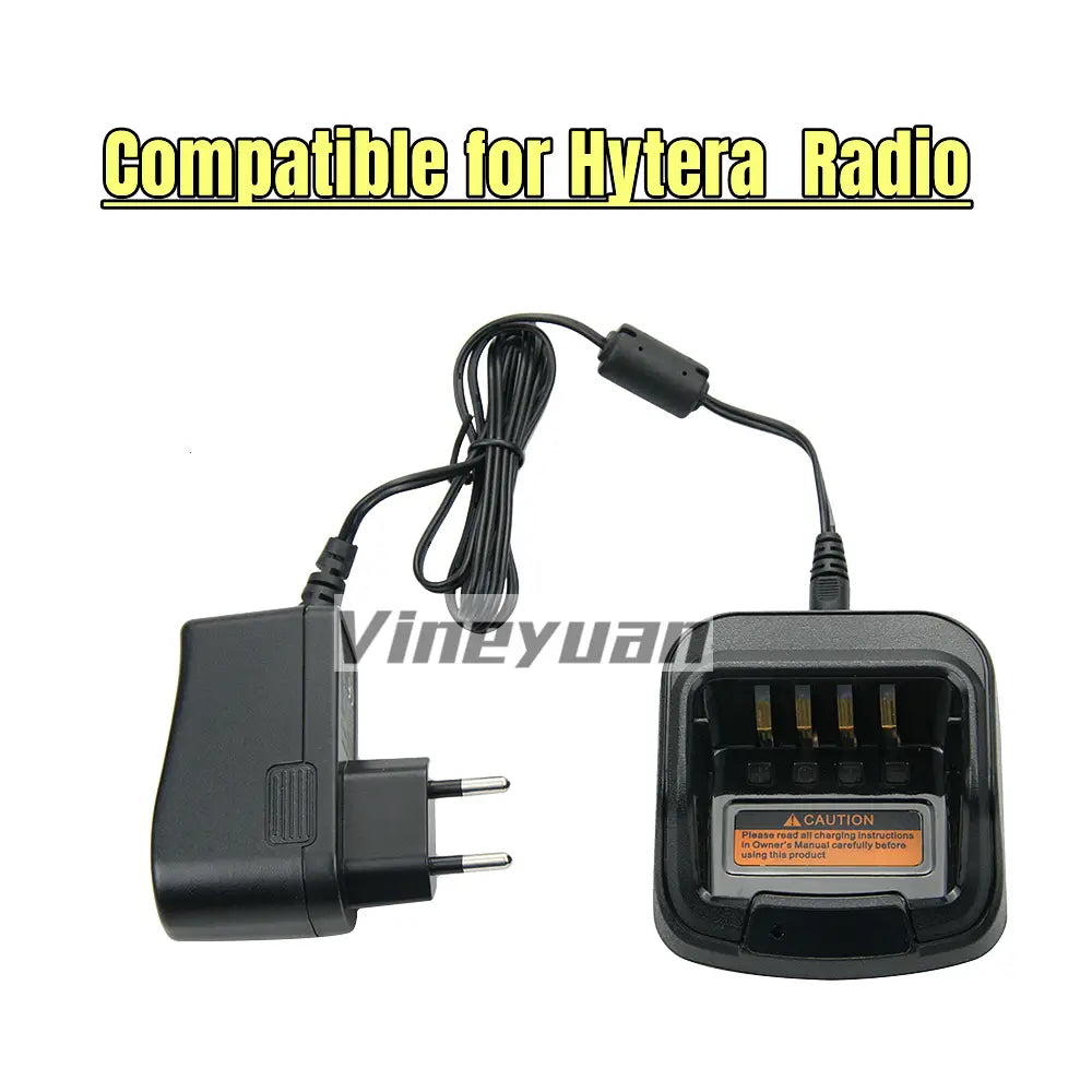 Schwarzes Kunststoff-Hytera-Hyt-ch10a07-Desktop-Akkuladegerät-Set mit Ladestation und spiralförmiger Netzzuleitung; mit europäischem Steckeradapter für Hytera-Funkgeräte