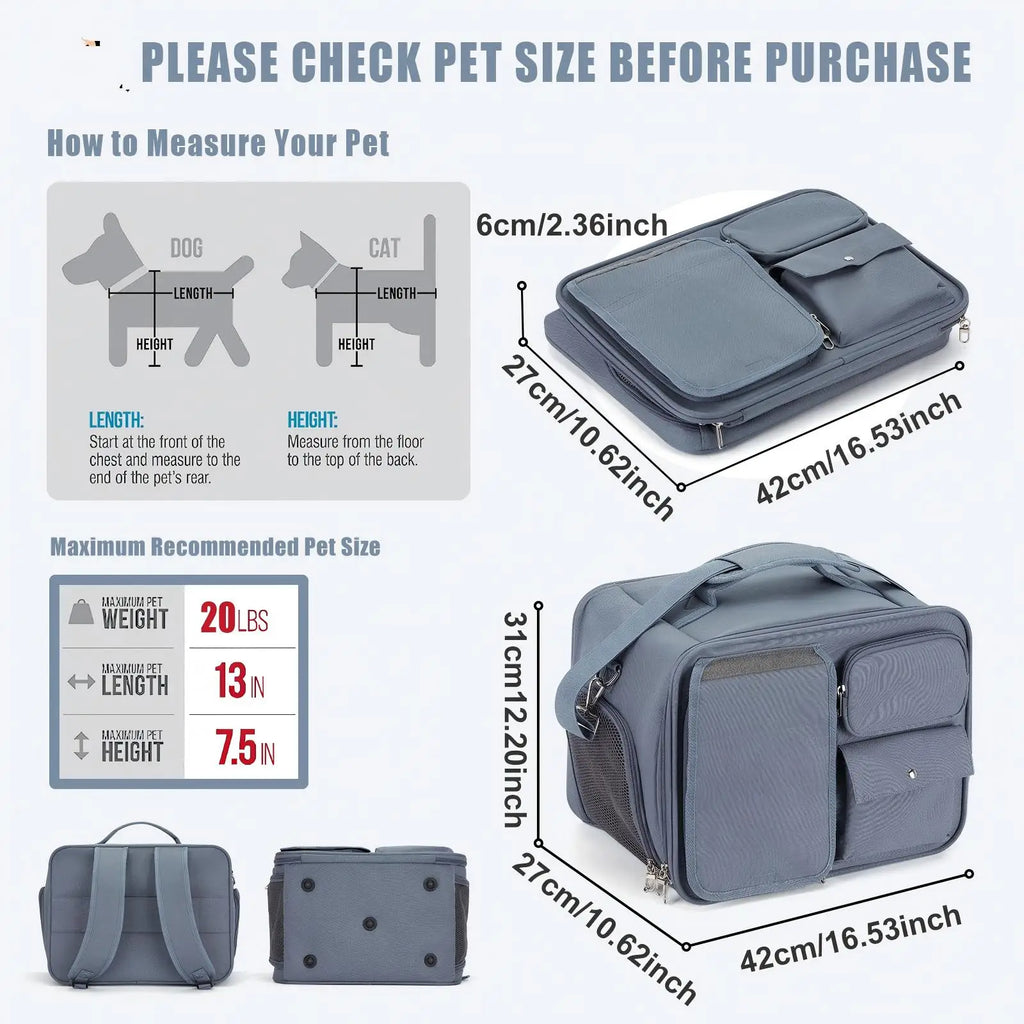 Pet Carrying Bag，Pets Travel Bag, Carrier for Cats and Puppies up to 7 kg, Foldable Travel Bag, Mesh Windows Bag for Small Pets