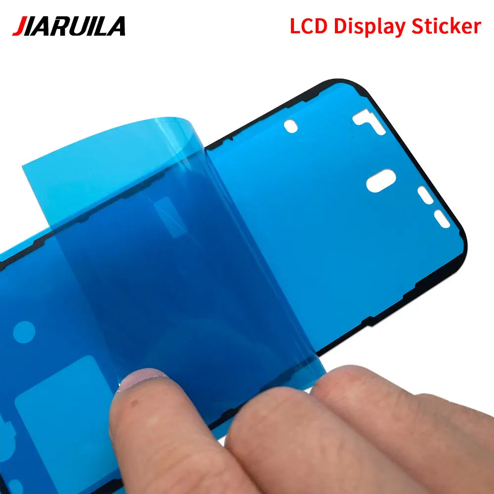 pegatina azul para pantalla LCD de sellado resistente al agua con bordes negros y recortes precisos para los orificios de cámara y sensor del iPhone 16 pro max plus, diseñada como un protector de mini adhesivo para LCD.